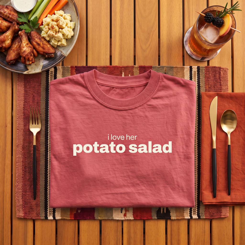 i love her potato salad, garment-dyed heavyweight bbq shirt from bbq blvd