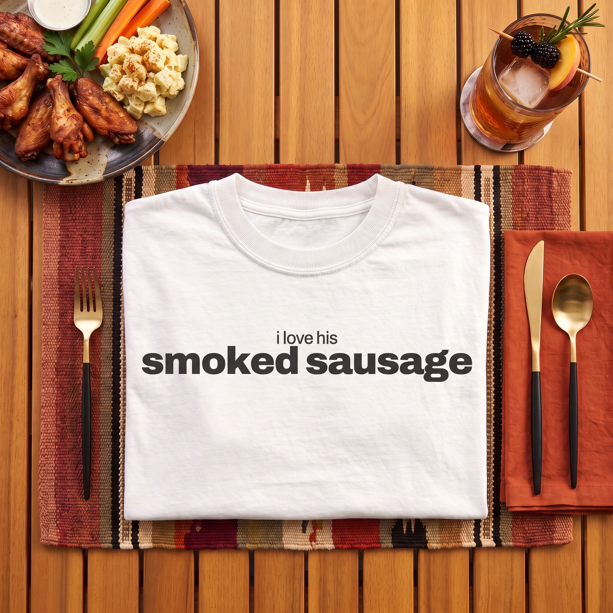 i love his smoked sausage, garment-dyed heavyweight bbq shirt from bbq blvd
