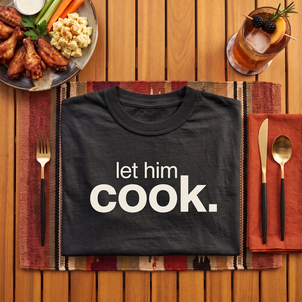 let him cook (couples), garment-dyed heavyweight bbq shirt from bbq blvd
