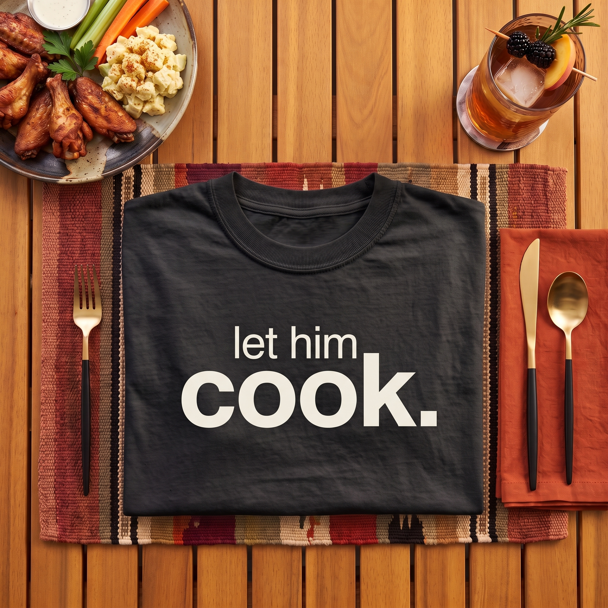 let him cook (couples), garment-dyed heavyweight bbq shirt from bbq blvd