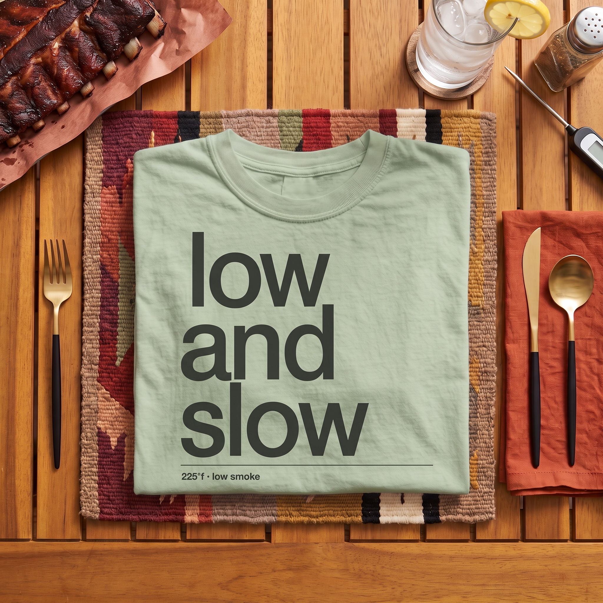 low and slow is a way of life, garment-dyed heavyweight bbq shirt from bbq blvd