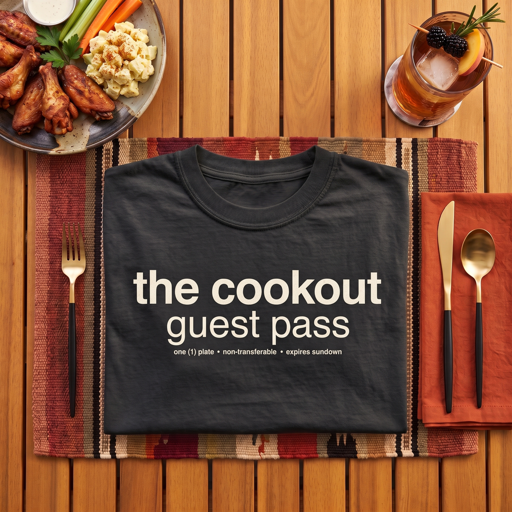 cookout guest pass, garment-dyed heavyweight bbq shirt from bbq blvd