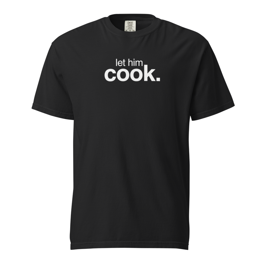 let him cook (couples), black garment-dyed heavyweight bbq shirt from bbq blvd