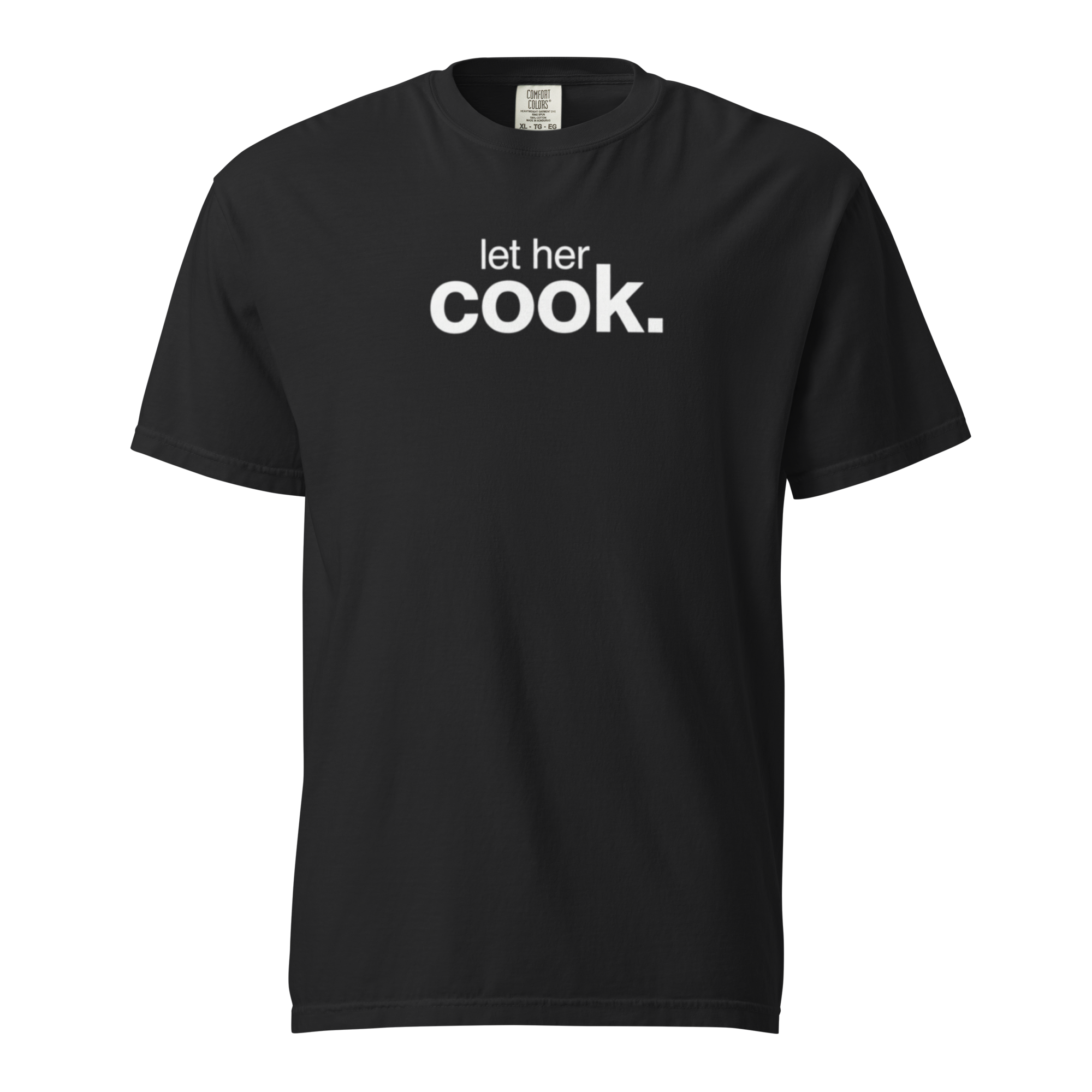let her cook, black garment-dyed heavyweight bbq shirt from bbq blvd