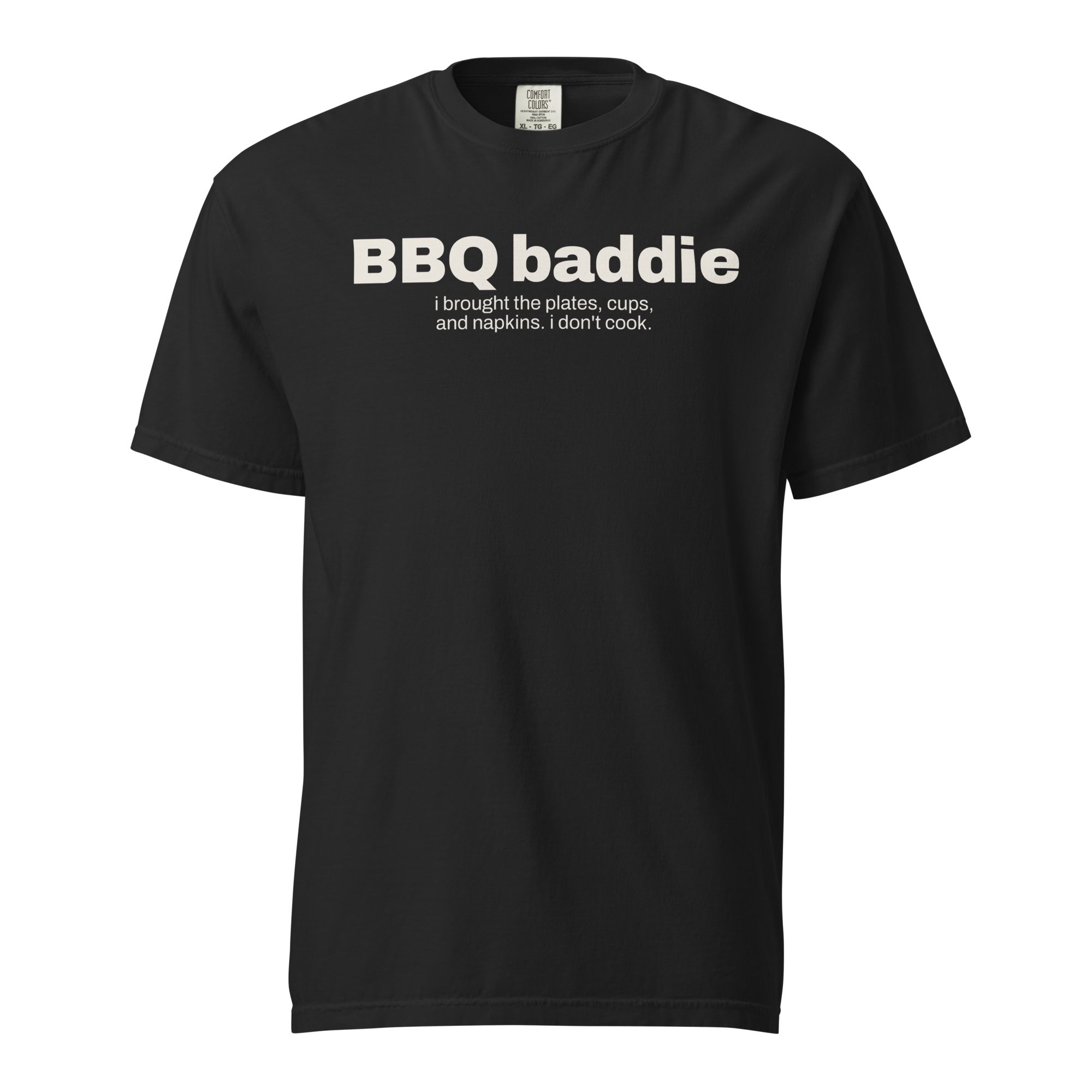 bbq baddie, black garment-dyed heavyweight bbq shirt from bbq blvd
