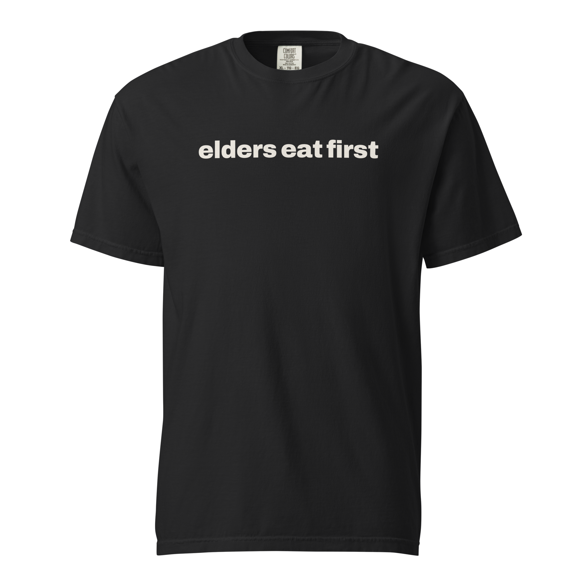 elders eat first, black garment-dyed heavyweight bbq shirt from bbq blvd
