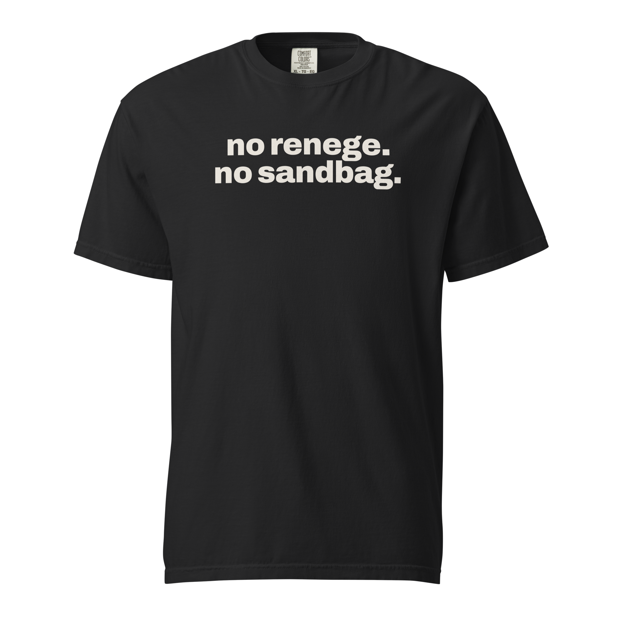 no renege no sandbag, black garment-dyed heavyweight bbq shirt from bbq blvd