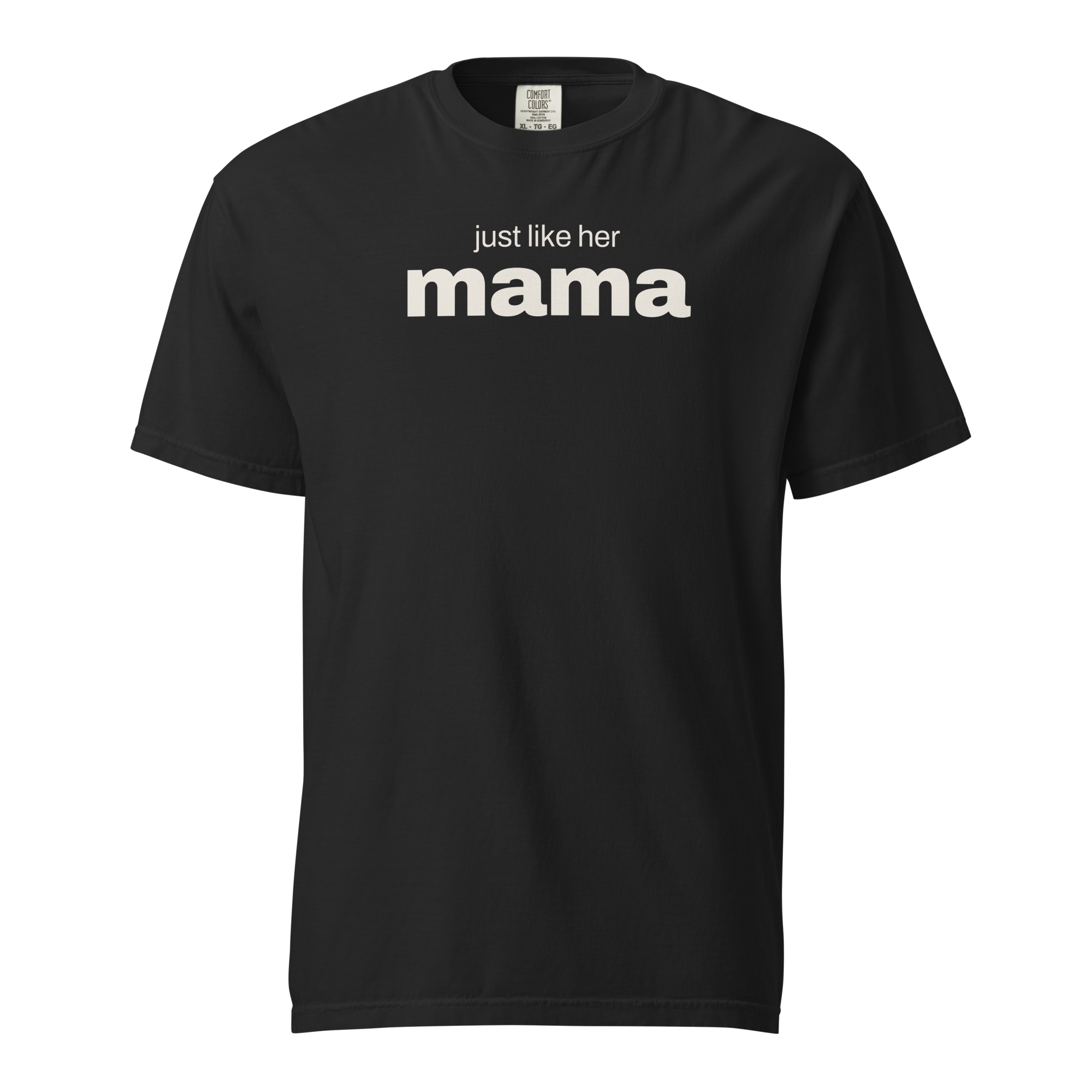 just like her mama, black garment-dyed heavyweight bbq shirt from bbq blvd