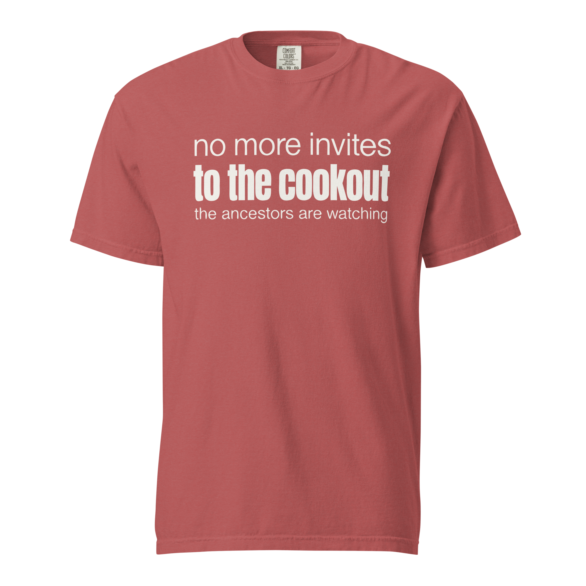 no more invites to the cookout, crimson garment-dyed heavyweight bbq shirt from bbq blvd