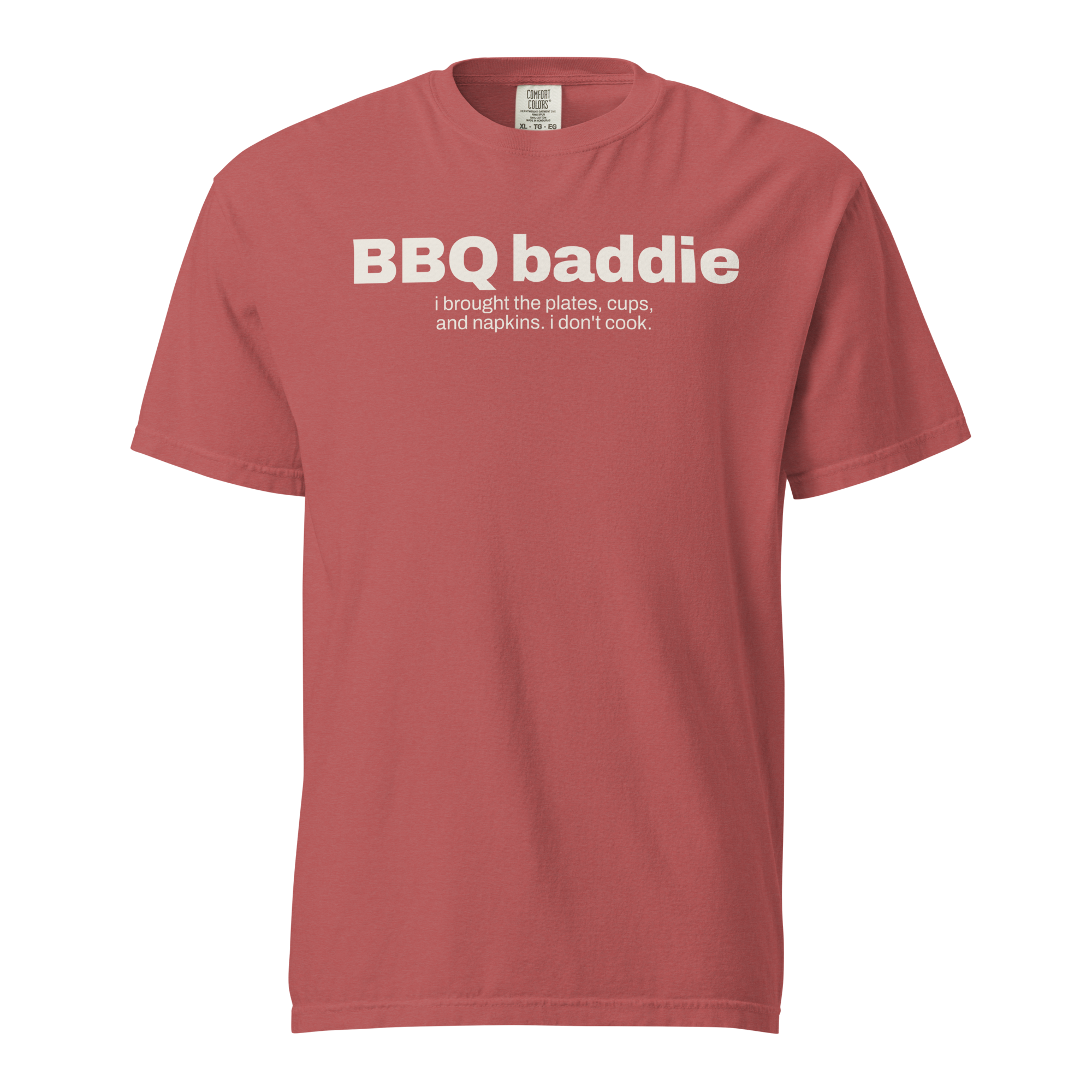 bbq baddie, crimson garment-dyed heavyweight bbq shirt from bbq blvd