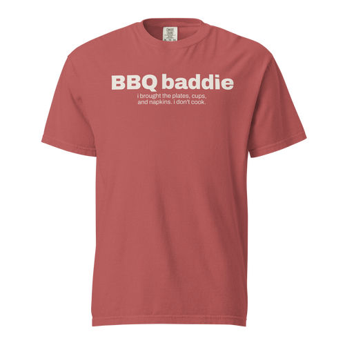 bbq baddie, crimson garment-dyed heavyweight bbq shirt from bbq blvd