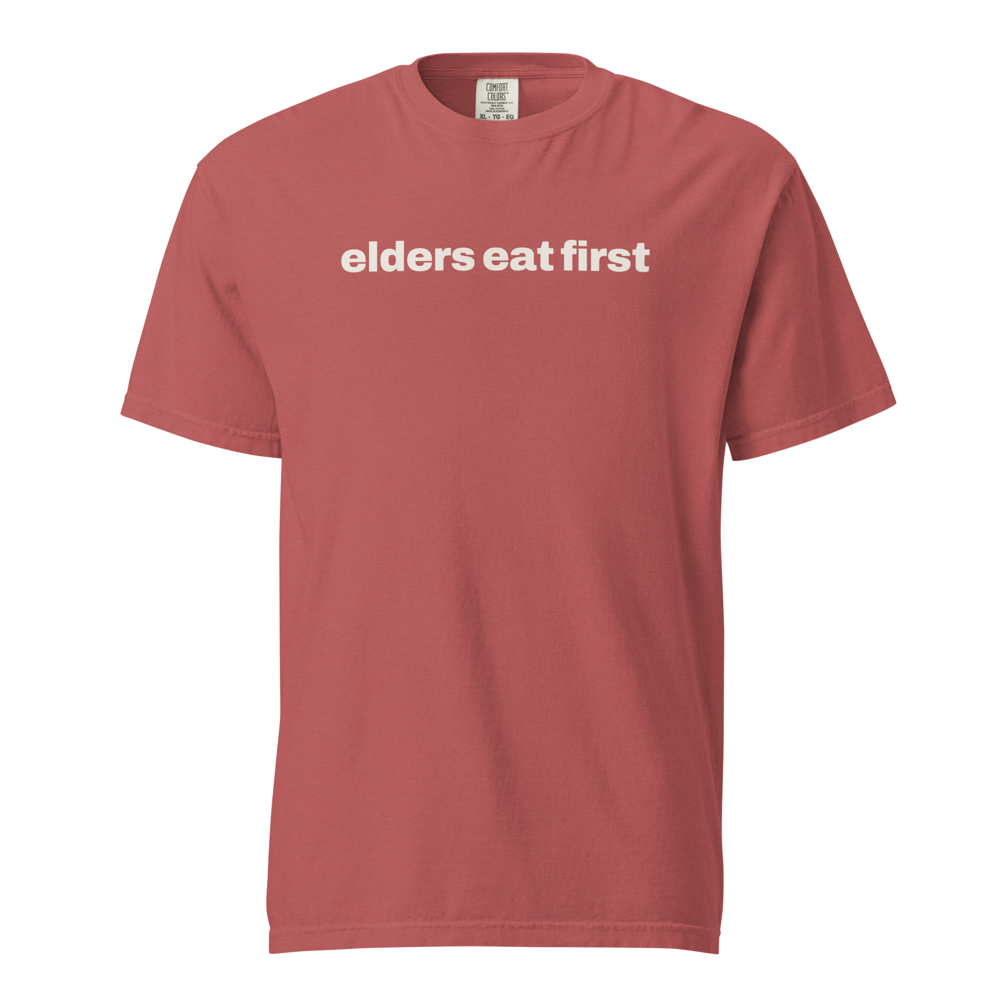 elders eat first, crimson garment-dyed heavyweight bbq shirt from bbq blvd