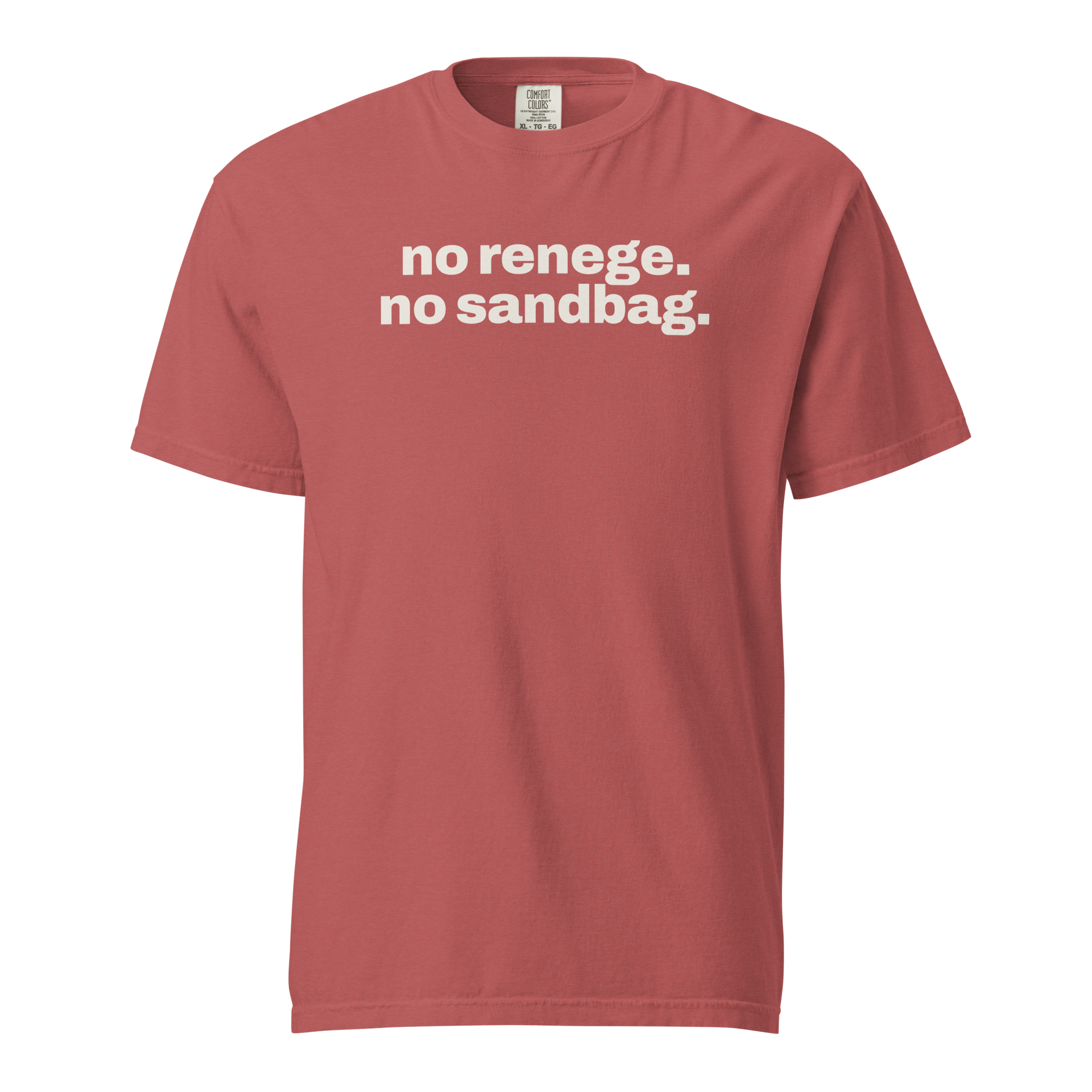 no renege no sandbag, crimson garment-dyed heavyweight bbq shirt from bbq blvd