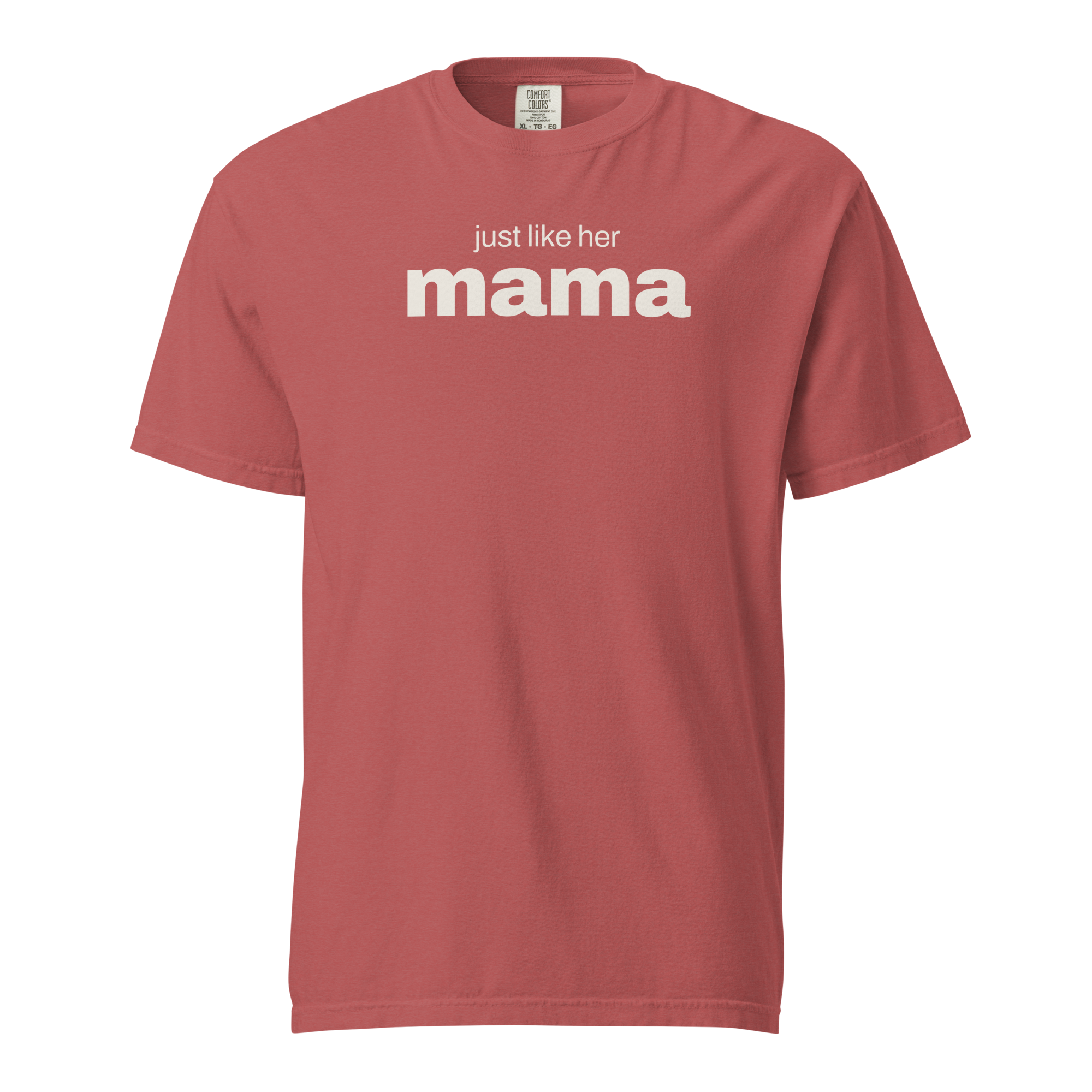 just like her mama, crimson garment-dyed heavyweight bbq shirt from bbq blvd