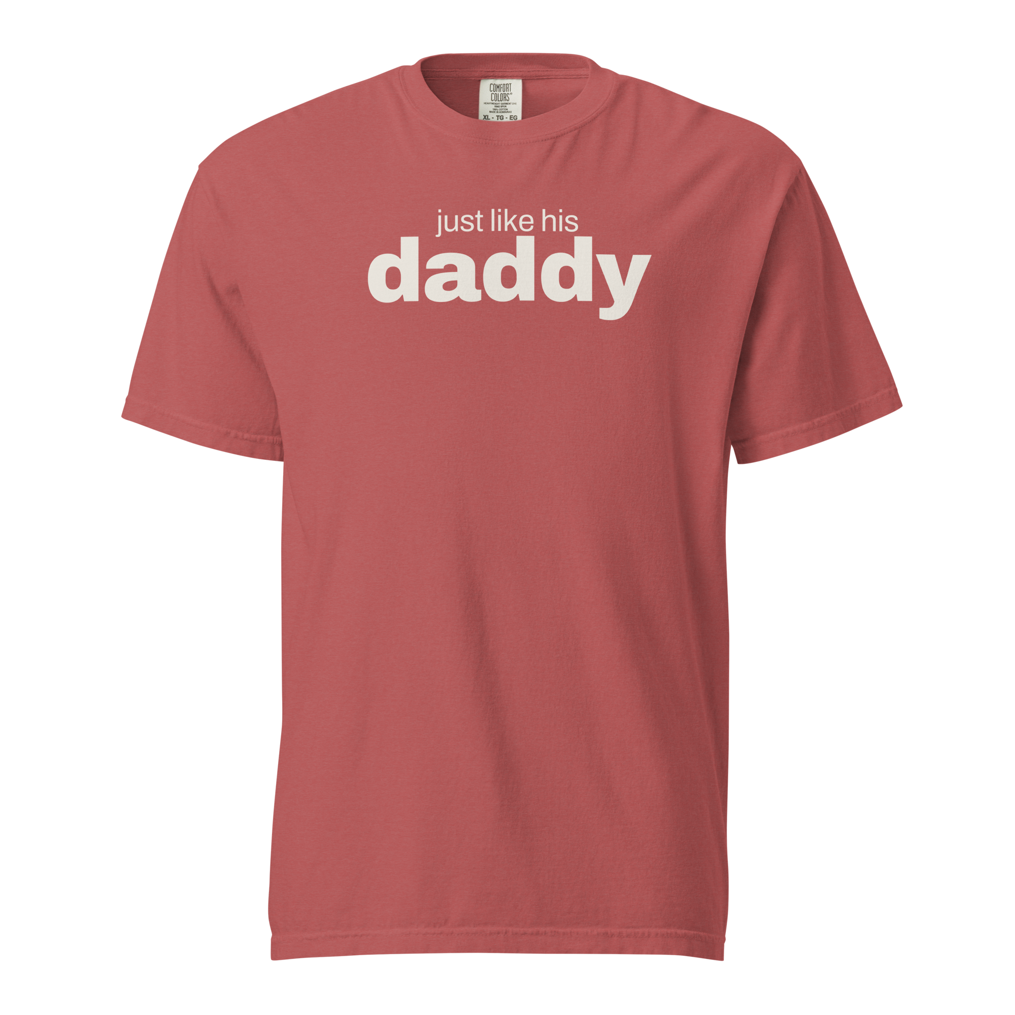 just like his daddy, crimson garment-dyed heavyweight bbq shirt from bbq blvd