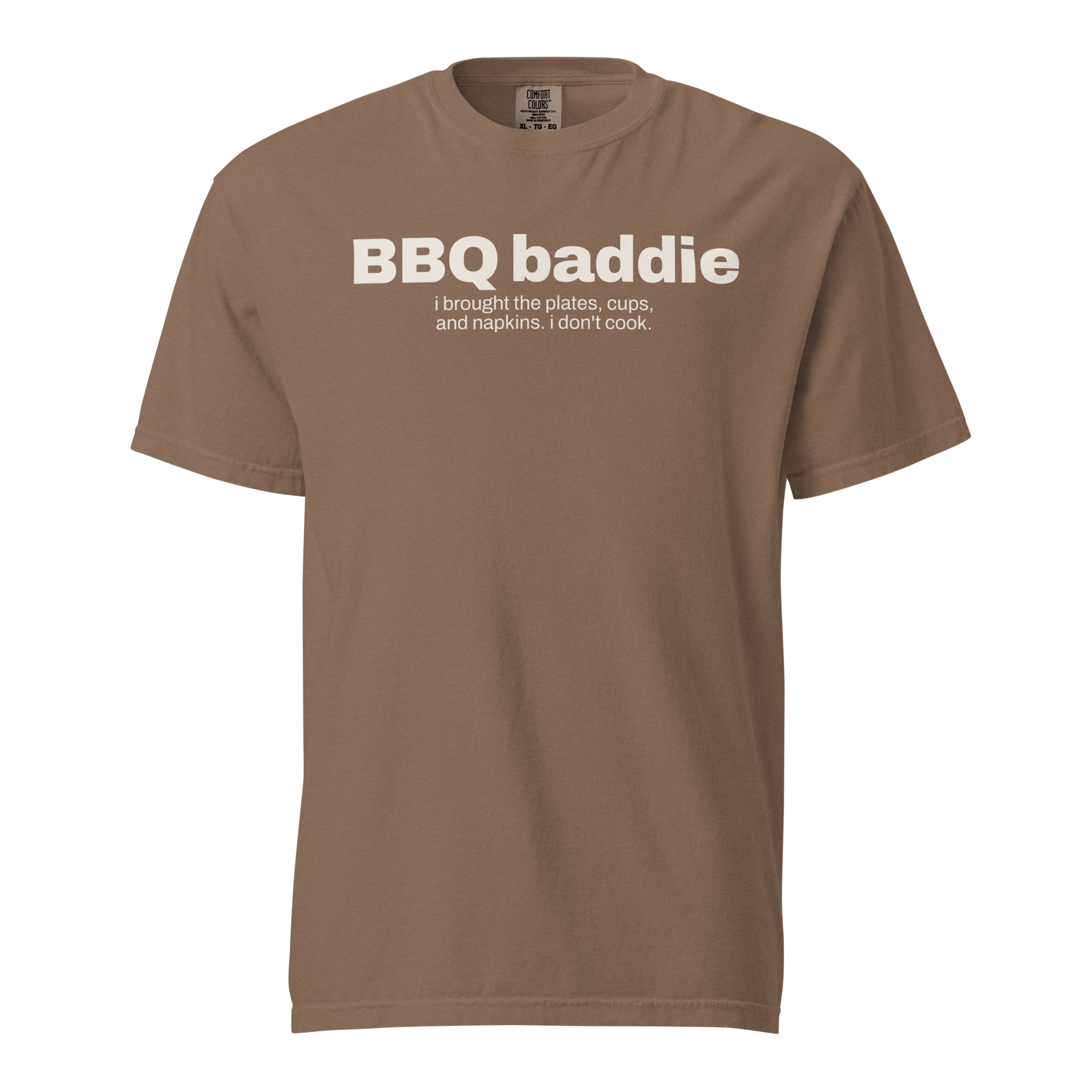 bbq baddie, espresso garment-dyed heavyweight bbq shirt from bbq blvd