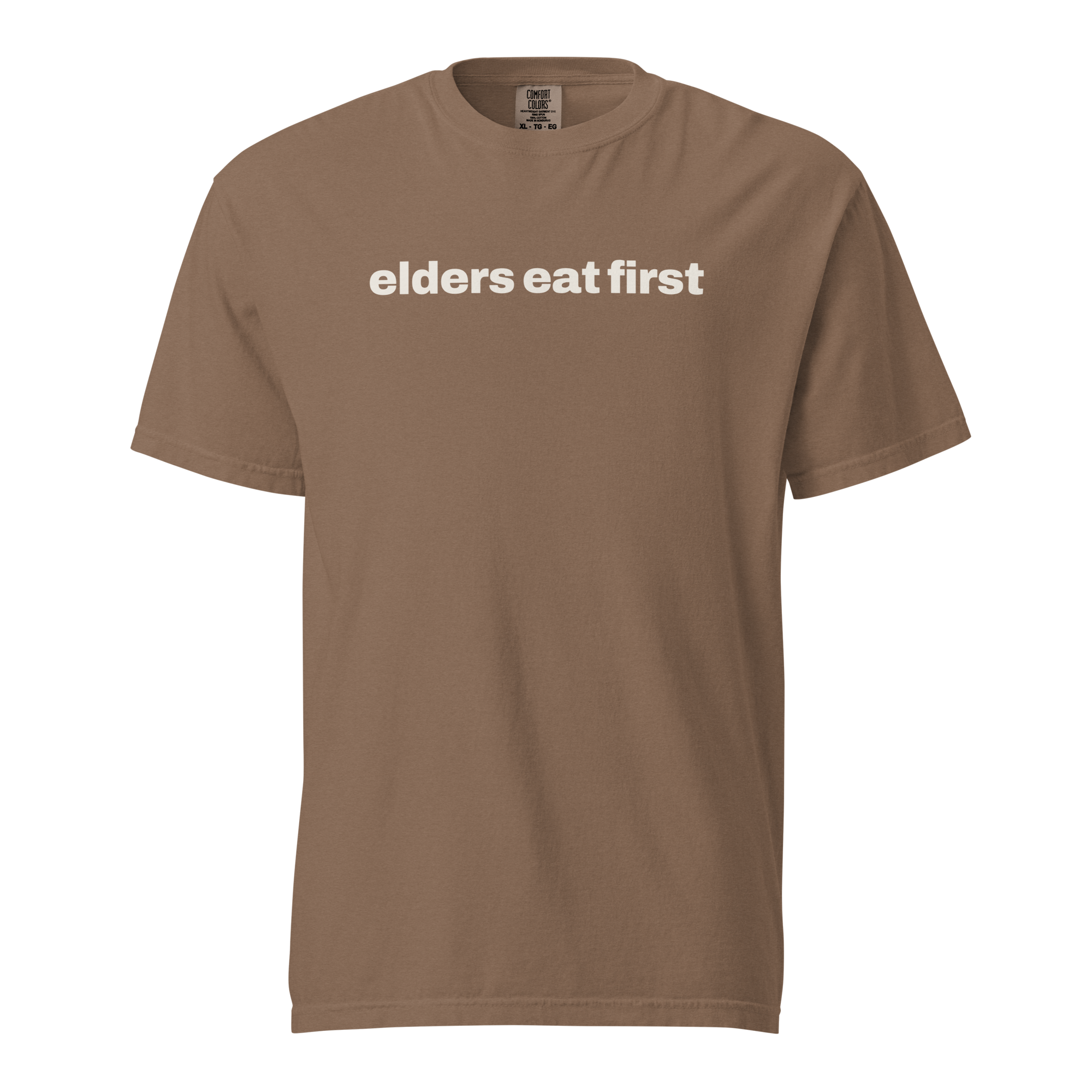 elders eat first, espresso garment-dyed heavyweight bbq shirt from bbq blvd