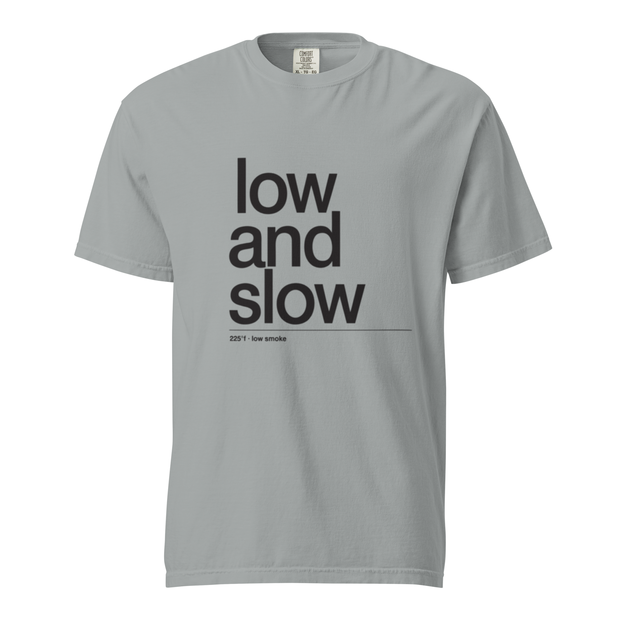 low and slow is a way of life, granite garment-dyed heavyweight bbq shirt from bbq blvd