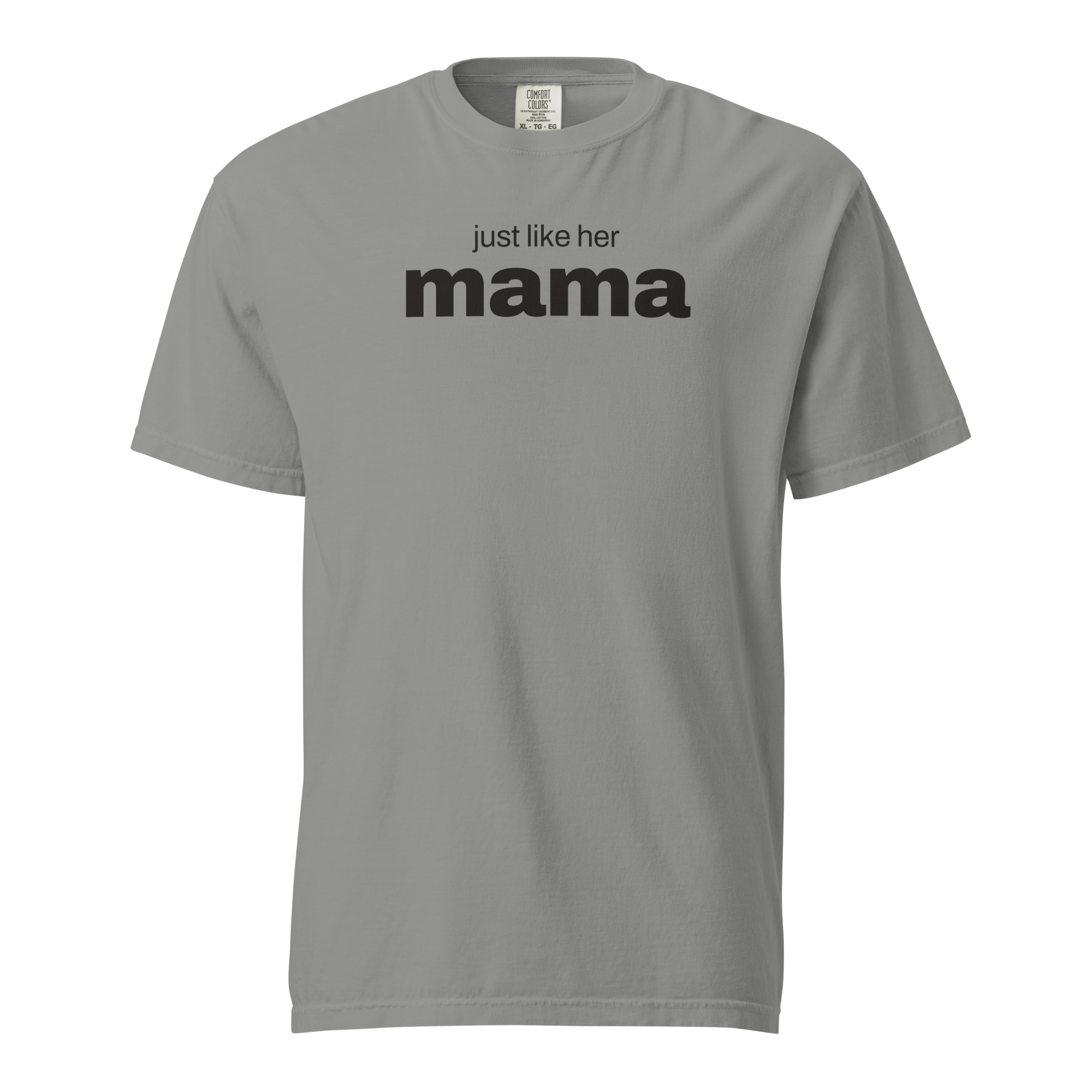 just like her mama, grey garment-dyed heavyweight bbq shirt from bbq blvd