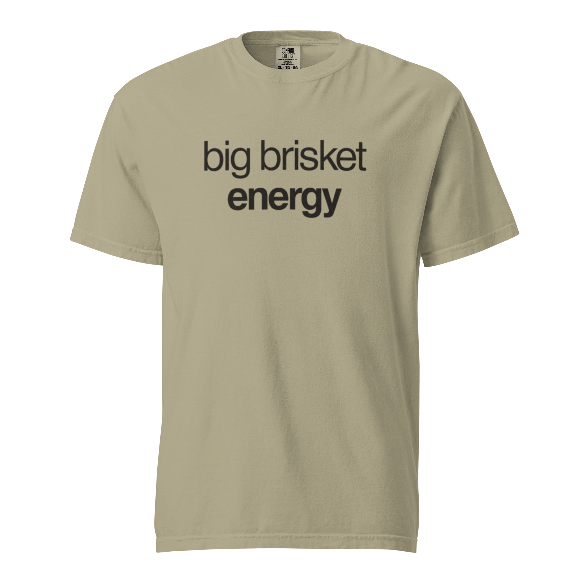 big brisket energy, khaki garment-dyed heavyweight bbq shirt from bbq blvd