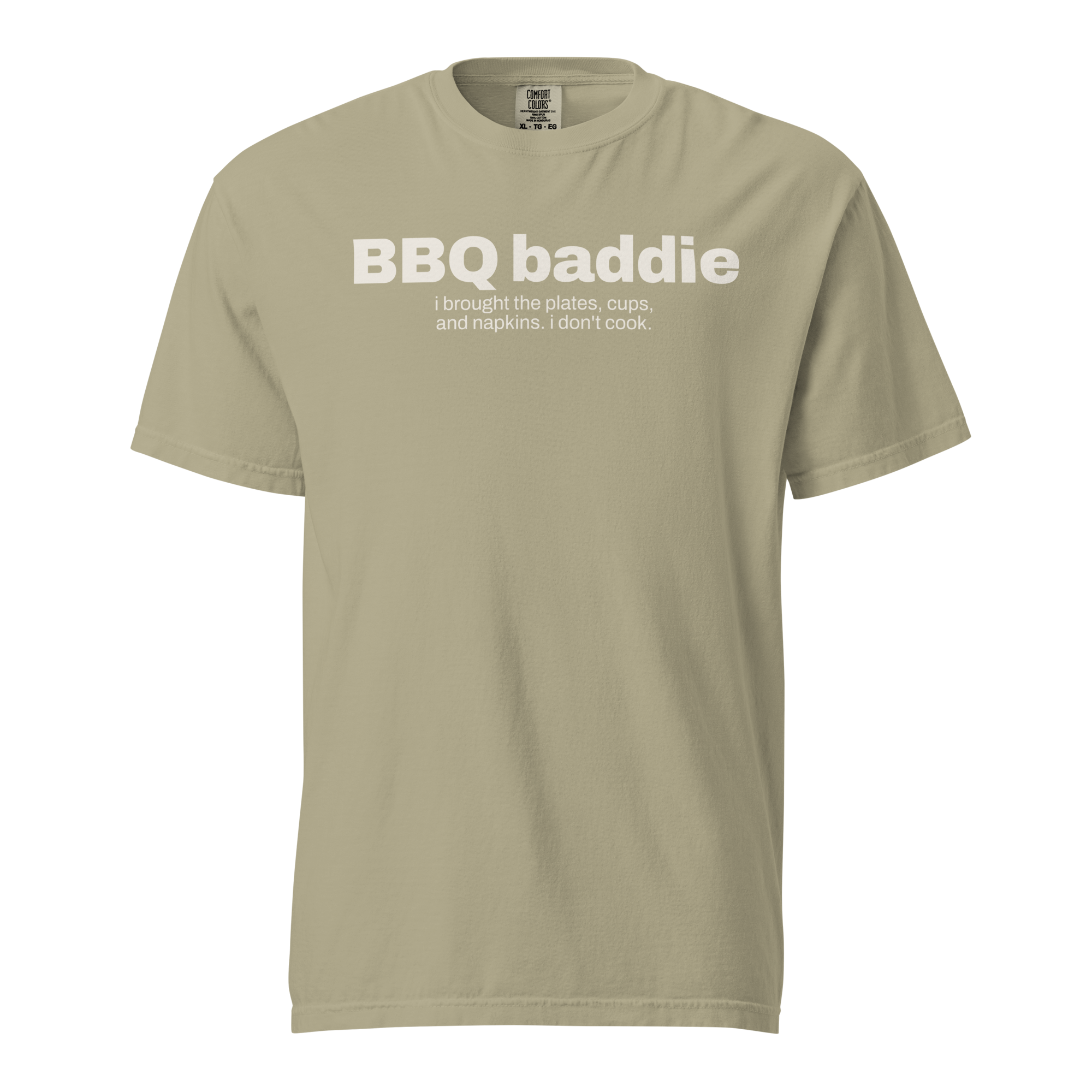 bbq baddie, khaki garment-dyed heavyweight bbq shirt from bbq blvd