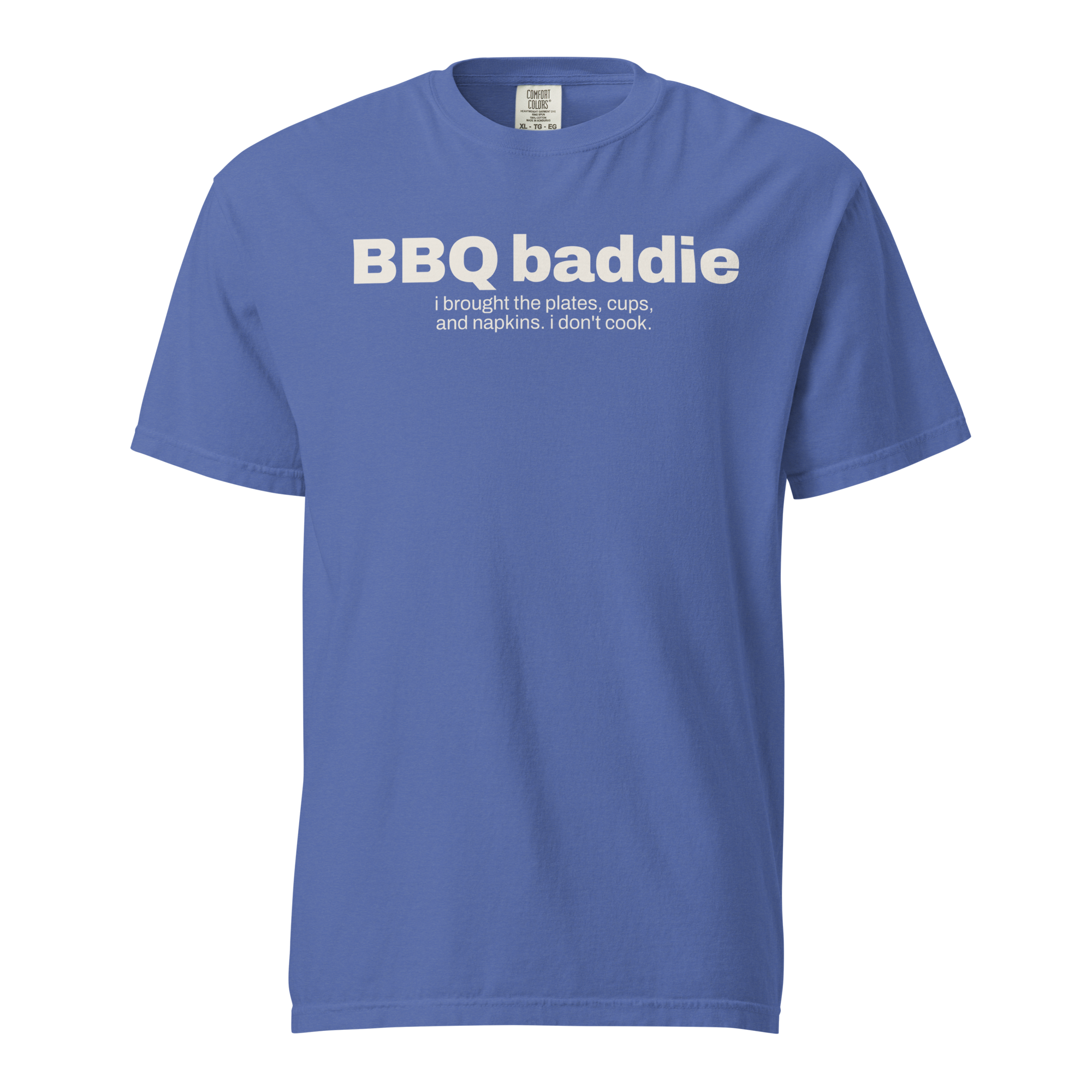 bbq baddie, mystic blue garment-dyed heavyweight bbq shirt from bbq blvd