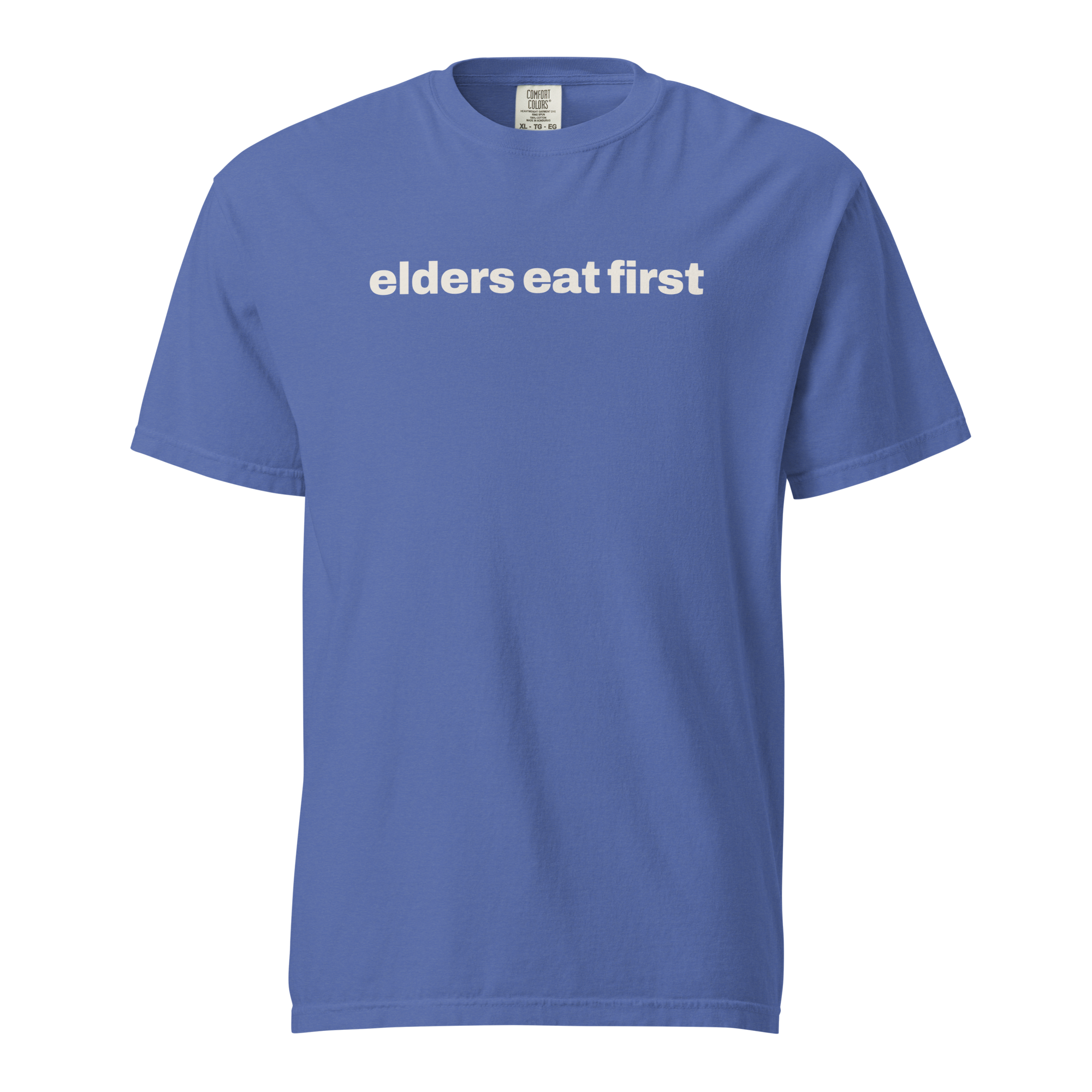 elders eat first, mystic blue garment-dyed heavyweight bbq shirt from bbq blvd