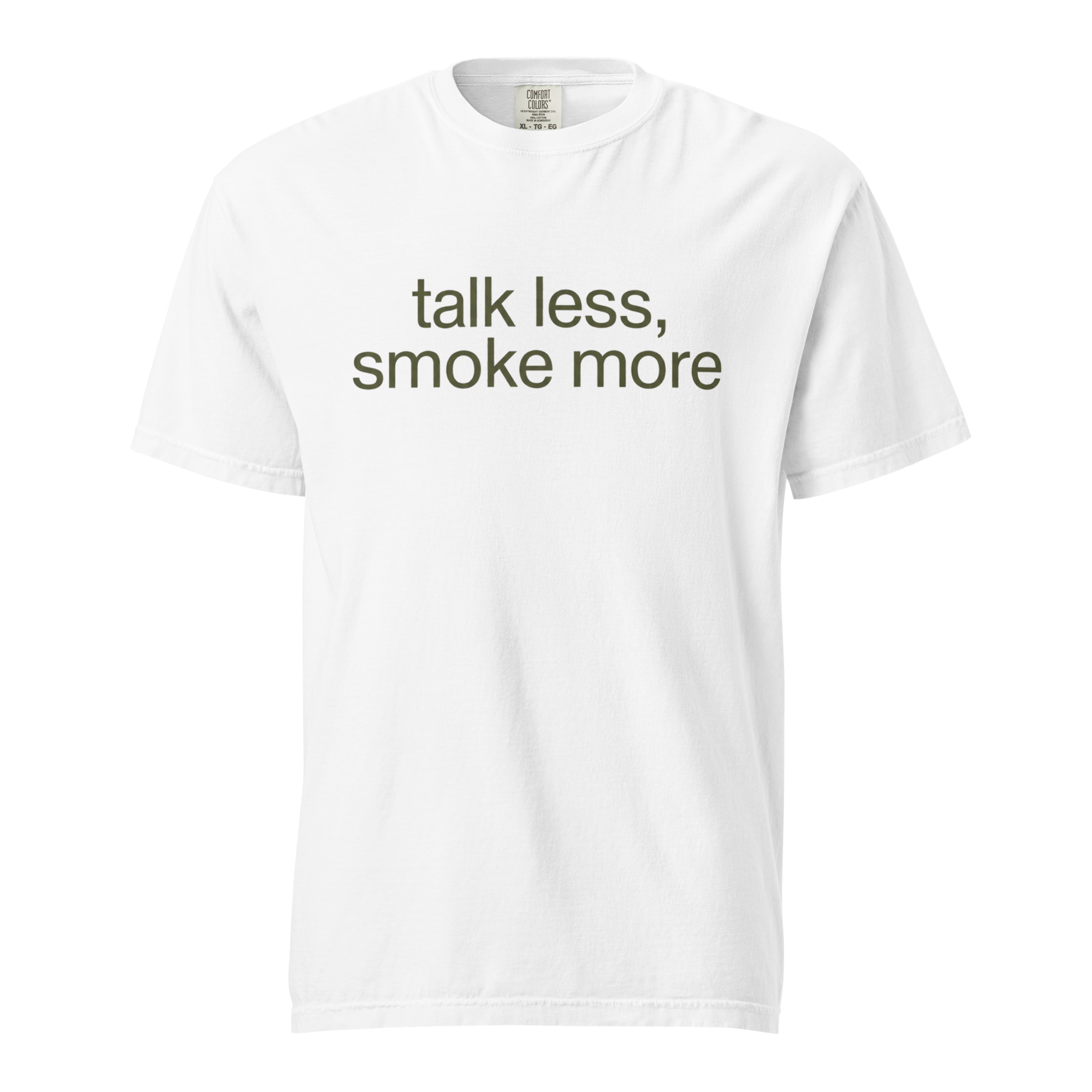 talk less, smoke more, white garment-dyed heavyweight bbq shirt from bbq blvd